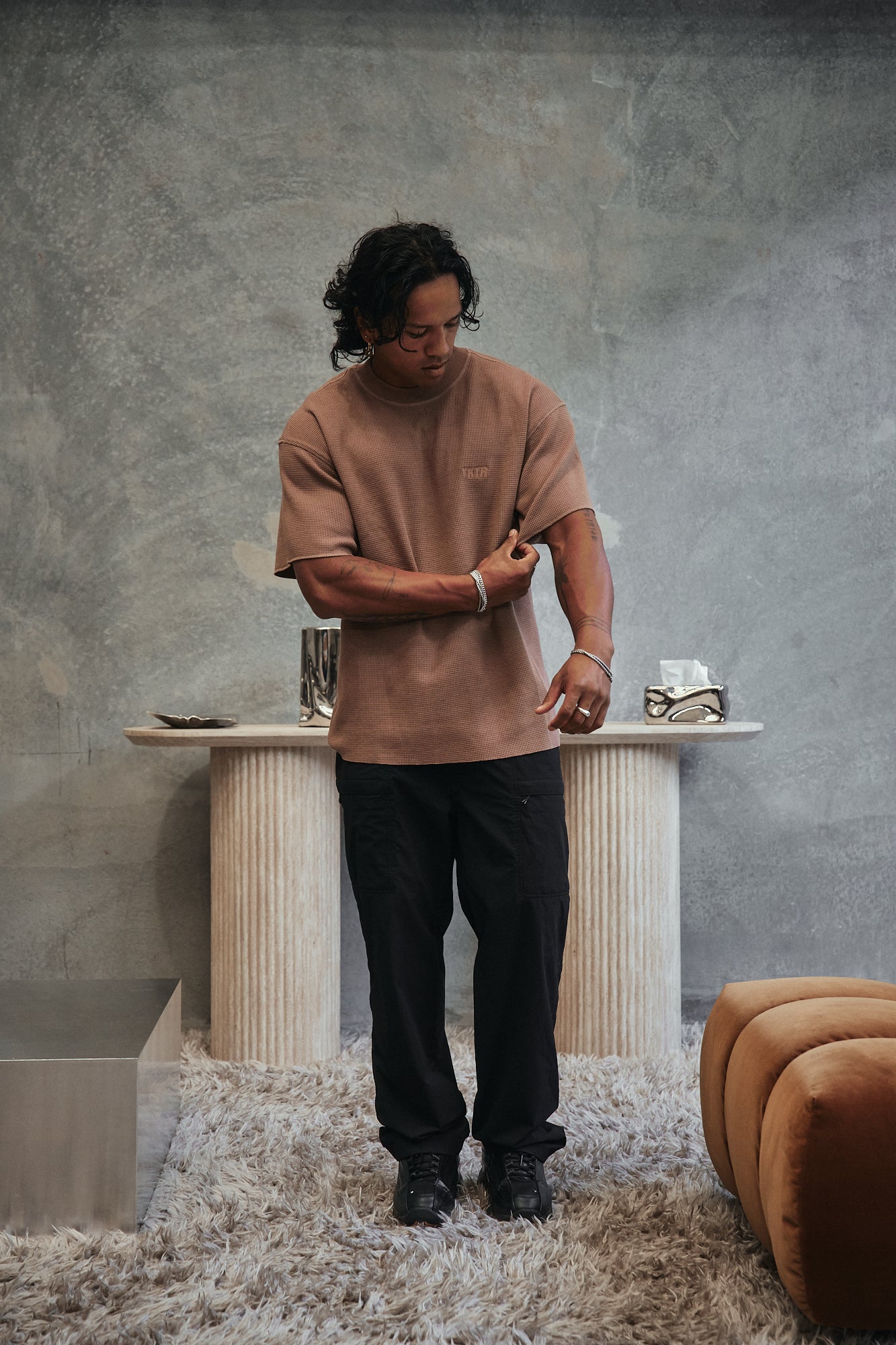 PREMIUM WAFFLE O/S TEE - CHOCOLATE