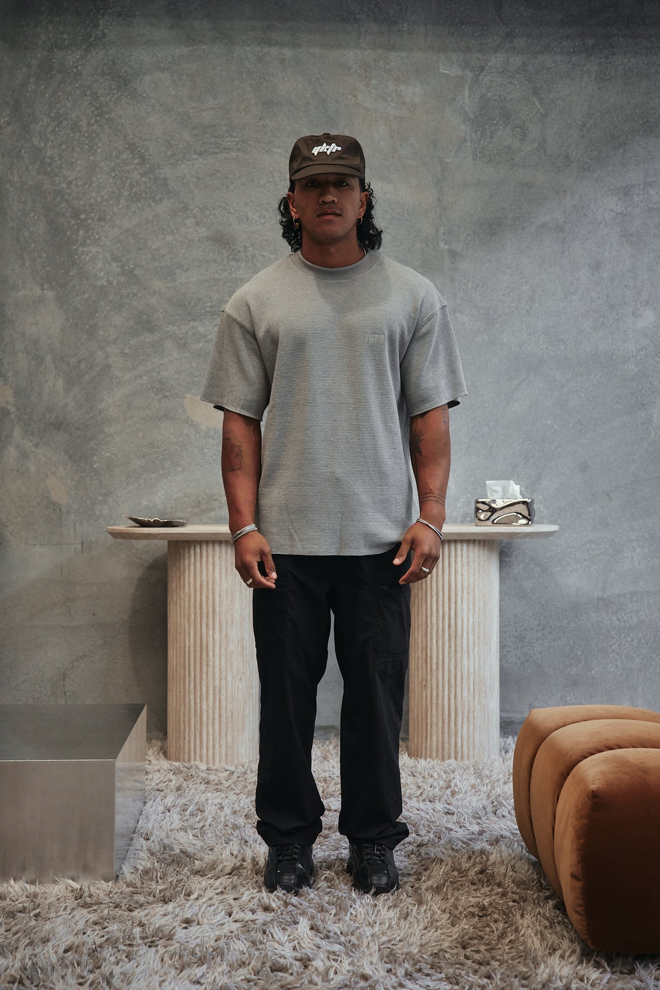 PREMIUM WAFFLE O/S TEE - GREY