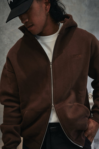 CHASE ZIPPER HOOD - CHOCOLATE