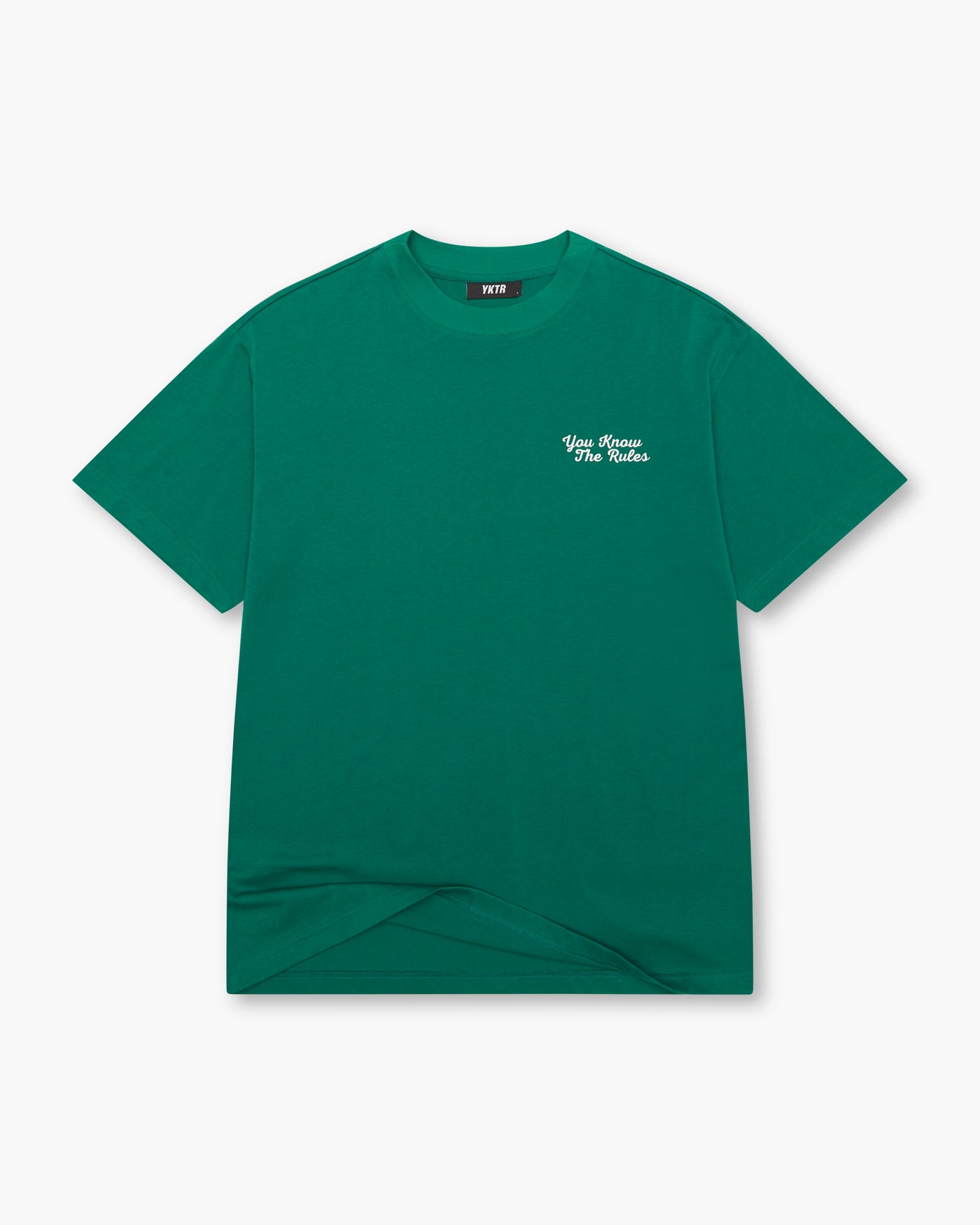 YKTR Link Chain Tee Green with White chain stitch embroidery oversize