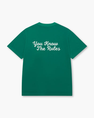 YKTR Link Chain Tee Green with White chain stitch embroidery oversize