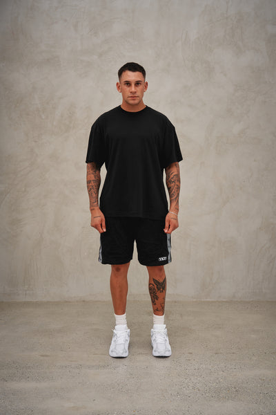 PINSTRIPE COZY SHORT - BLACK